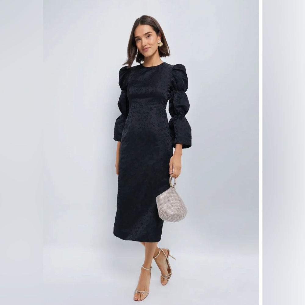 Black Puff Sleeve Pleated Cocktail Dress